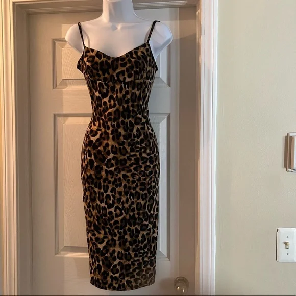 WOMENS cheetah print body on midi dress - Picture 3 of 4